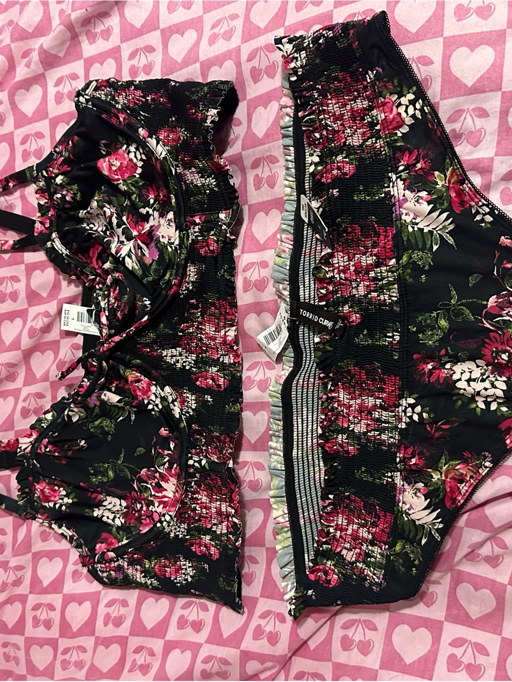torrid Black Floral Smocked lingerie set